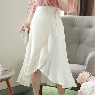 Dip-back Ruffled Long Wrap Skirt