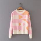 Color Block Print Sweater Pink - S