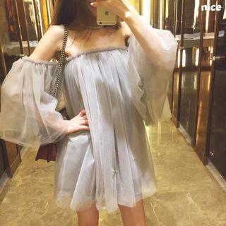 3/4-sleeve Sheer Mini Dress