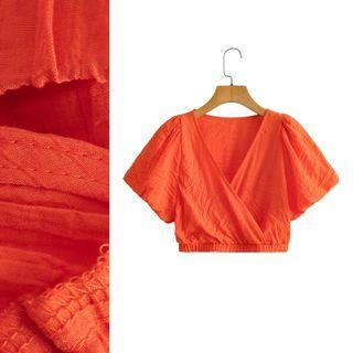 Puff Sleeve V-neck Crop Blouse