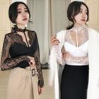 Long-sleeve Cutout-front Lace Top
