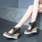 Peep Toe Bow Accent Glittered Wedge Sandals