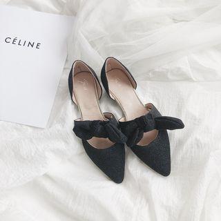 Glitter Ribbon Pointed Low Heel Pumps