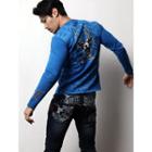 Round-neck Printed T-shirt (blue) Xl