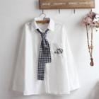 Tie Neck Embroidered Shirt White - One Size