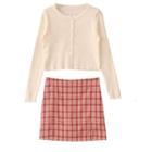 Set: Long-sleeve Knit Top + Plaid Mini Skirt
