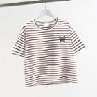 Dog Embroidered Striped Short-sleeve T-shirt