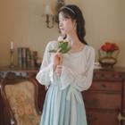 Mock Two-piece Two-tone Long-sleeve Chiffon Dress