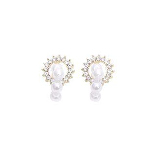 Rhinestone Faux Pearl Earring 01 - White - One Size