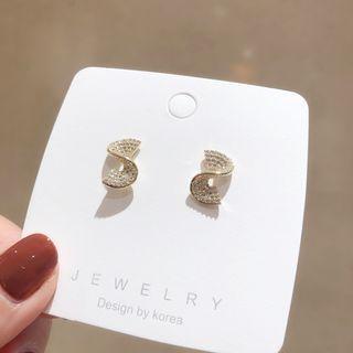Rhinestone Geometry Stud Earring 1 Pair - Gold - One Size