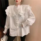 Long-sleeve Peter Pan Collar Layered Blouse As Shown In Figure - One Size