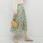 Floral Print Midi Skirt Yellow & Green Floral - White - One Size