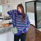 Round Neck Striped Sweater Purple - One Size