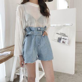 Paperbag Waist Denim Shorts Blue - M(one Size)