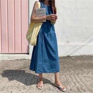 Sleeveless Shirred Denim Dress