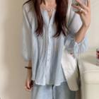 3/4-sleeve Buttoned Sheer Blouse