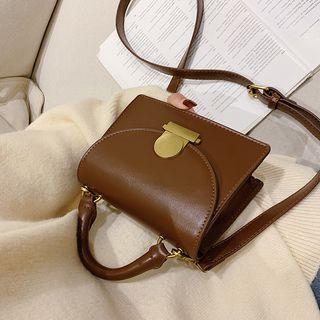 Faux Leather Top Handle Flap Crossbody Bag