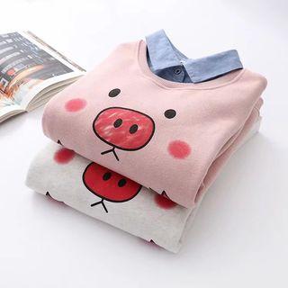 Mock Two-piece Pig Print Sweatshirt