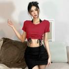 Short-sleeve Halter Drawstring Cropped T-shirt