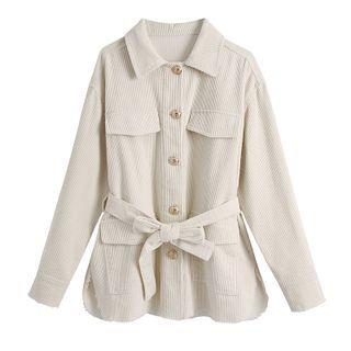 Tie-waist Single-breasted Corduroy Jacket