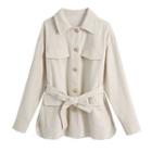 Tie-waist Single-breasted Corduroy Jacket