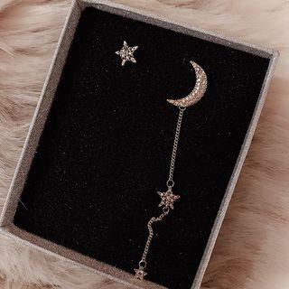 Rhinestone Crescent Dangle Earring 1 Pair - Gold - One Size