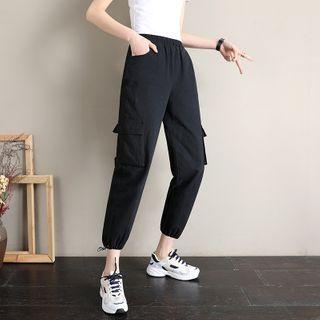 Plain High-waist Straight Cut Pants