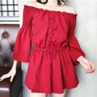 Lace-up Off-shoulder 3/4-sleeve Playsuit