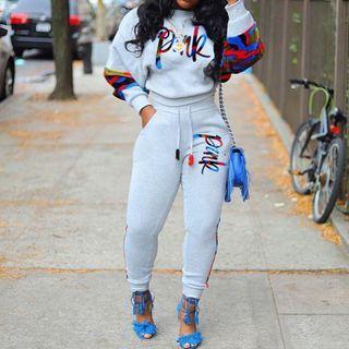 Set: Camo Print Panel Lettering Hoodie + Pants
