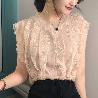 Sleeveless Lace Trim Cardigan