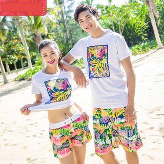 Couple Matching Print Swim Shorts / Print T-shirt