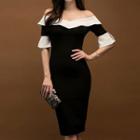 Elbow-sleeve Off-shoulder Sheath Dress