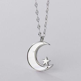 Moon & Star Shell Pendant Sterling Silver Necklace