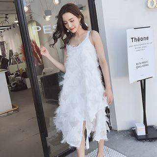 Strappy Fringe Trim Midi Dress