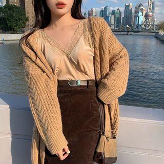 Spaghetti Strap Lace Panel Top Beige - One Size