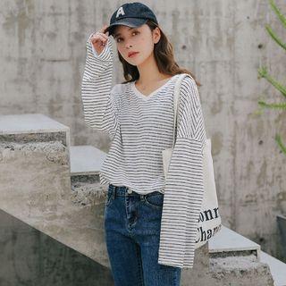 Striped Boxy Long-sleeve T-shirt White - One Size
