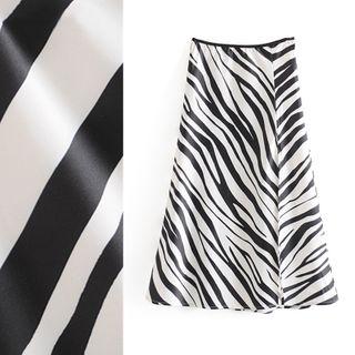 High-waist Zebra Print A-line Skirt
