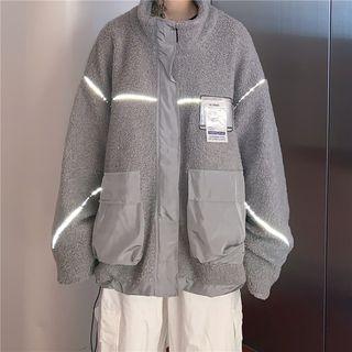 Faux Shearling Contrast Trim Zip Jacket