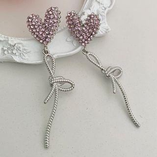 Heart Rhinestone Dangle Earring Pink - One Size