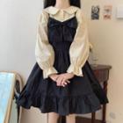 Doll-collar Blouse / Spaghetti Strap Plain Mini Dress