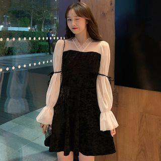 Puff-sleeve Two Tone Dress