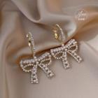 Bow Rhinestone Faux Pearl Dangle Earring 1 Pair - Silver Needle - Gold - One Size