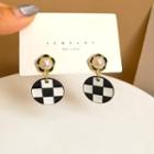 Checkered Disc Drop Earring 1 Pair - Black & White - One Size