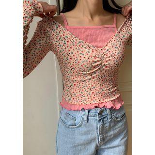 V-neck Lettuce-edge Floral Top