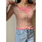 V-neck Lettuce-edge Floral Top