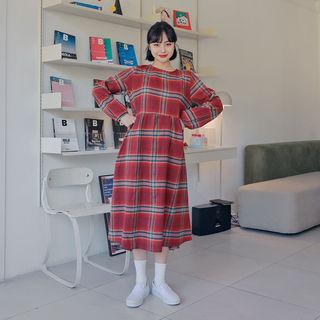 High-waist Long Plaid Dress