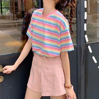Short-sleeve Striped T-shirt / Plain Shorts