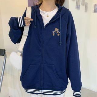 Loose-fit  Bear Printed Zip-up Hoodie