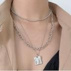 Stainless Steel Pendant Layered Choker Necklace E102 - Silver - One Size