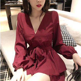 Lantern-sleeve Tie-waist Playsuit